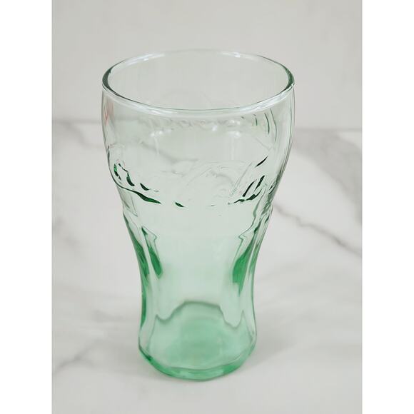 Coca Cola Coke Green Mini Glass 6.25 oz Drinking Glasses 4 1/4" Logo Embossed x2 - Picture 2 of 12